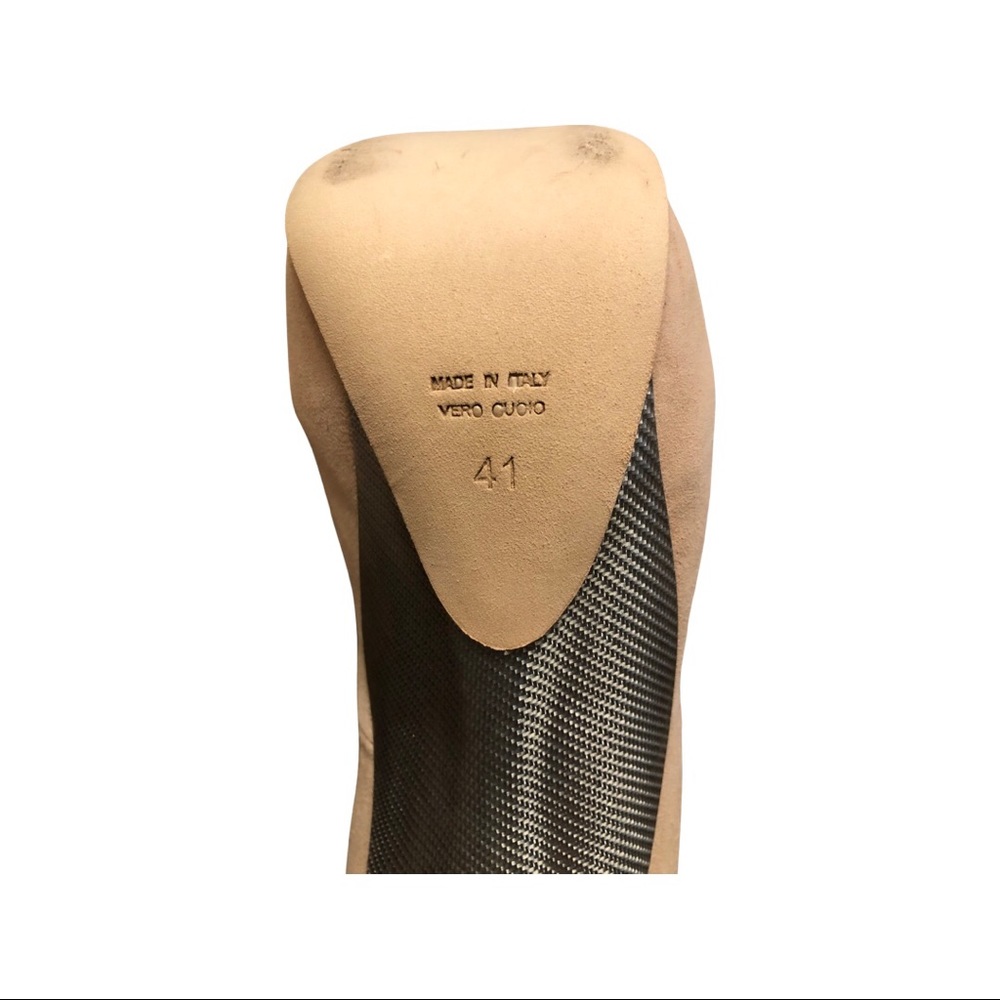 Enrico Cuini (Taryn Rose) Lorel Nude Suede Peep toe 5” Heels - Picture 2 of 5
